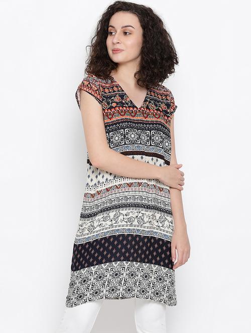 v-neck cap sleeved floral tunic - 16407018 - Very Small Image - 1