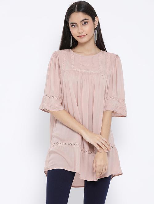 lace insert gathered tunic - 16407027 - Very Small Image - 1