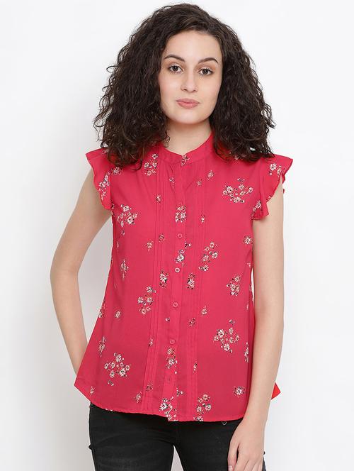 pin-tucks ruffle trim floral shirt - 16407030 - Very Small Image - 1