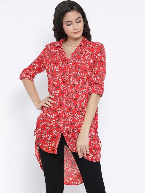 turn up sleeves floral high low tunic` - 16407032 - Very Small Image - 1