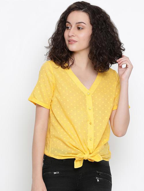 turn up sleeved knotted hem dobby shirt - 16407036 - Very Small Image - 1