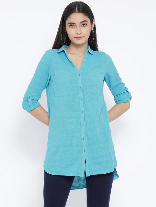 roll-up sleeved pocket patch high low tunic - 16407038 - Very Small Image - 1