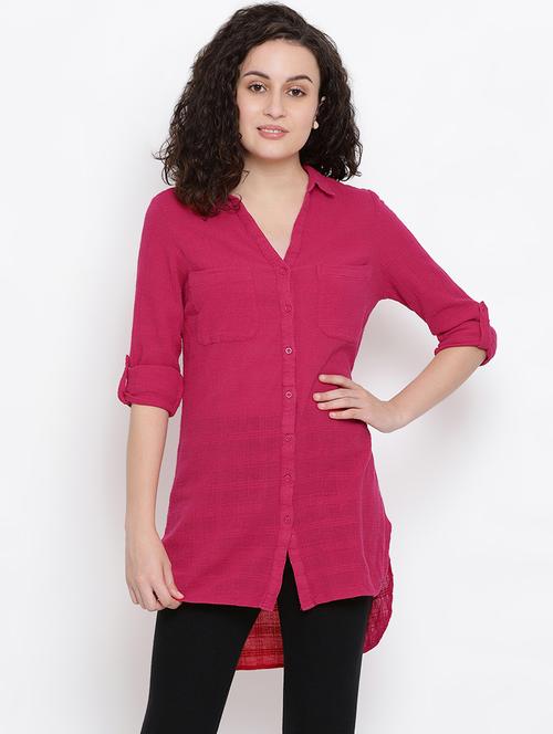 roll-up sleeved pocket patch high low tunic - 16407039 - Very Small Image - 1