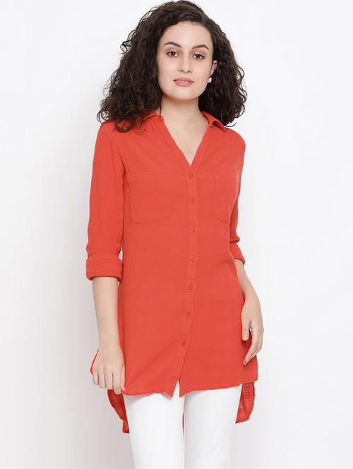 roll-up sleeved pocket patch high low tunic - 16407040 - Very Small Image - 1