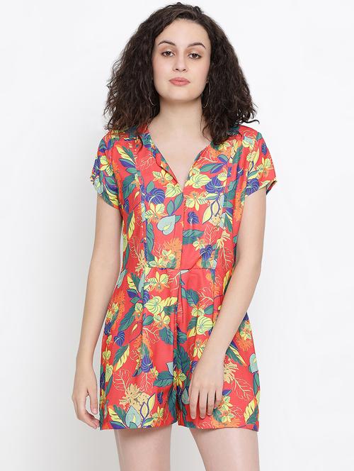 notch neck floral romper - 16407047 - Very Small Image - 1