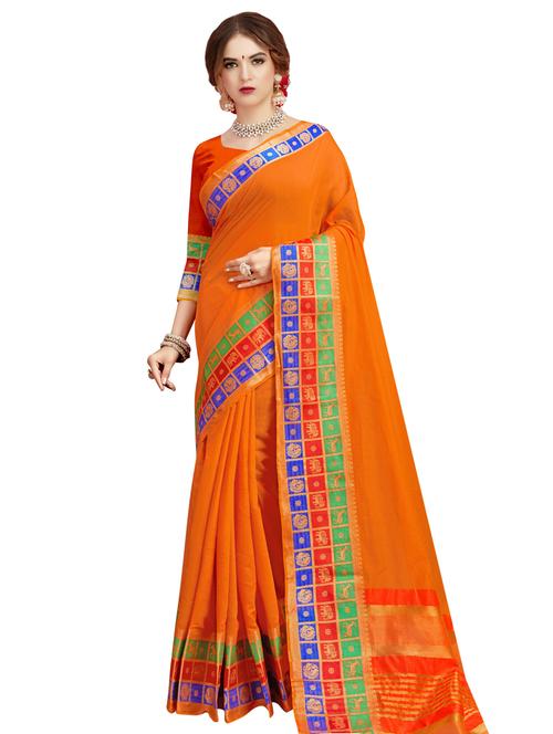 checkered border chanderi saree with blouse - 16407061 - Very Small Image - 1