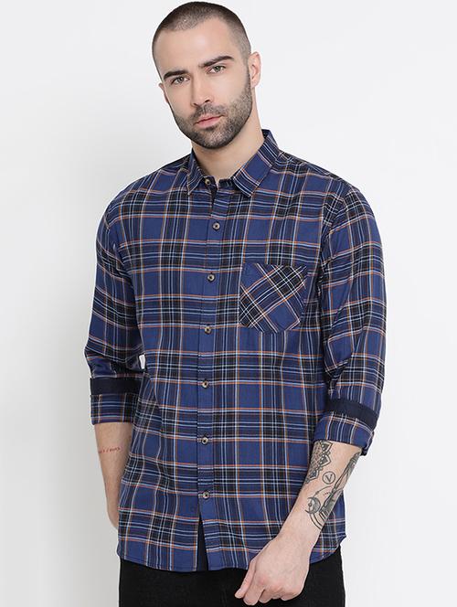 dark blue checkered casual shirt - 16407096 - Very Small Image - 1