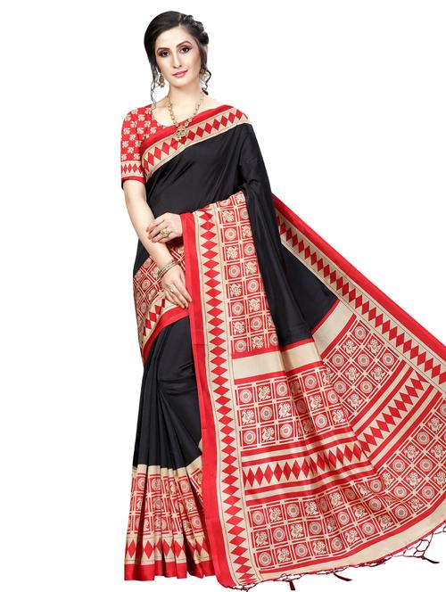 contrast border printed saree with blouse - 16407101 - Very Small Image - 1