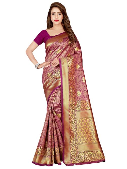 floral zari motif banarasi saree with blouse - 16407376 - Very Small Image - 1