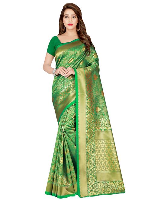 floral zari motif banarasi saree with blouse - 16407377 - Very Small Image - 1
