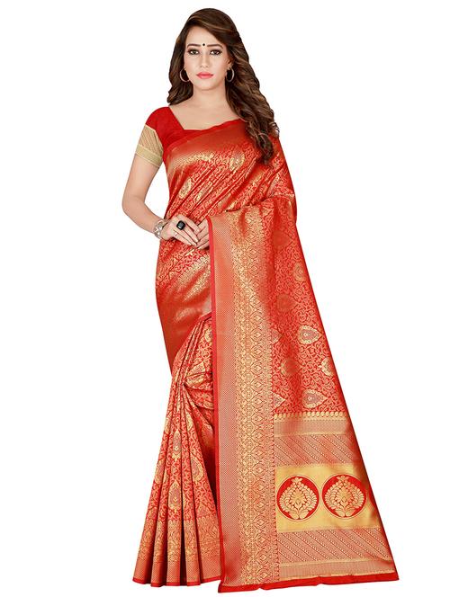 floral zari motif banarasi saree with blouse - 16407382 - Very Small Image - 1