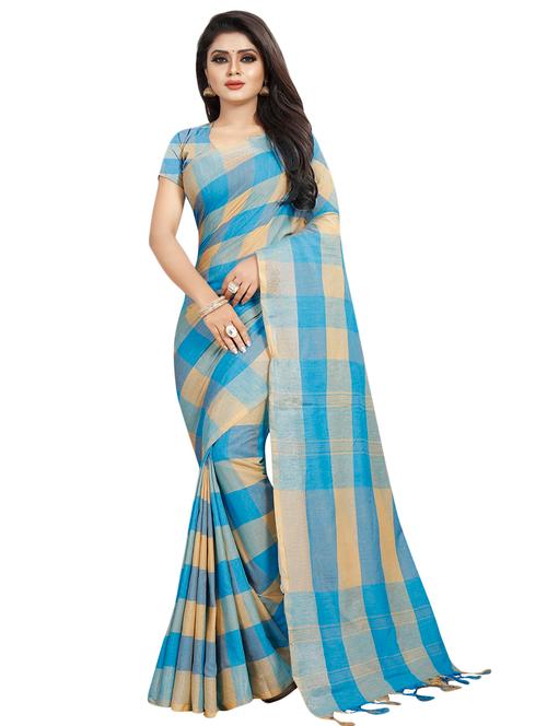 contrast checkered woven saree with blouse - 16407704 - Very Small Image - 1