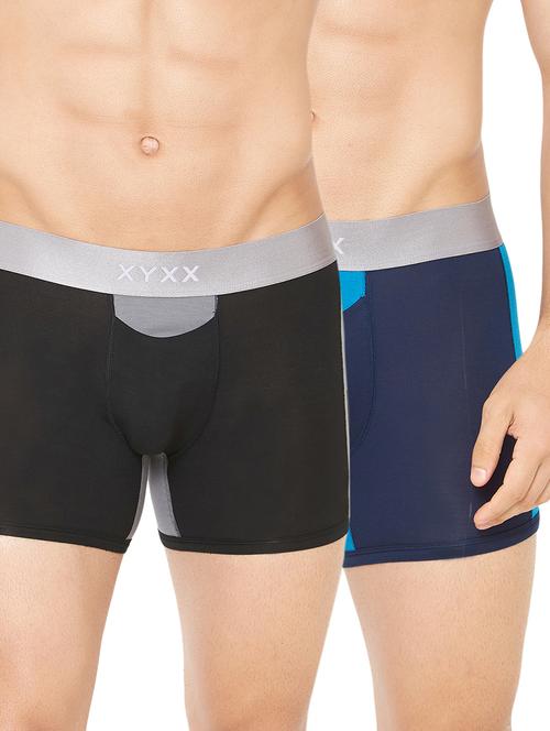 navy blue and black color block modal trunks (set of 2) - 16407893 - Very Small Image - 1