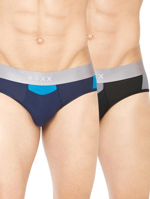 navy blue and black color block micro modal hipster (set of 2) - 16407930 - Very Small Image - 1