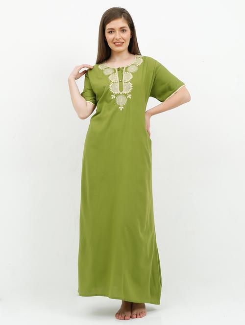 round neck embroidered nighty - 16408024 - Very Small Image - 1