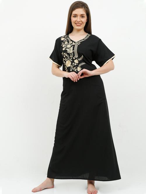 v-neck embroidered nighty - 16408029 - Very Small Image - 1