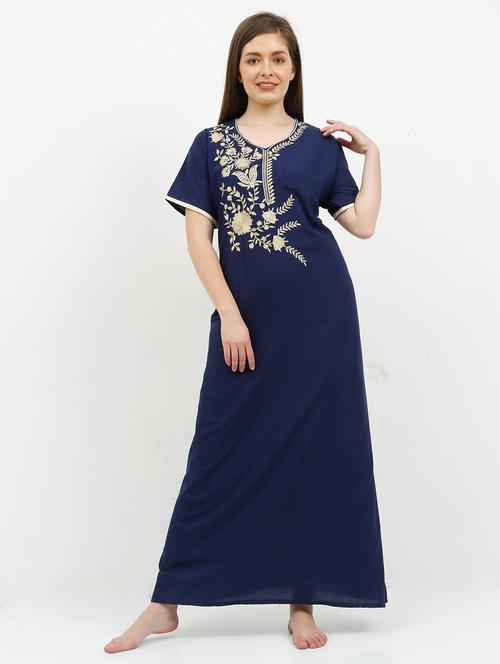 v-neck embroidered nighty - 16408031 - Very Small Image - 1