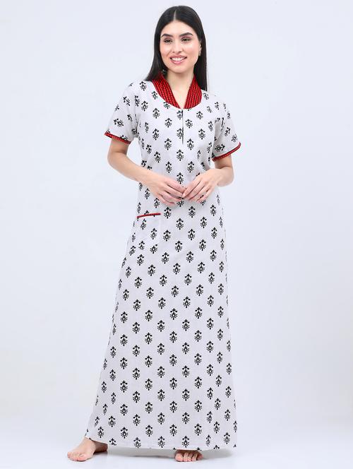 v-neck printed nighty - 16408053 - Very Small Image - 1