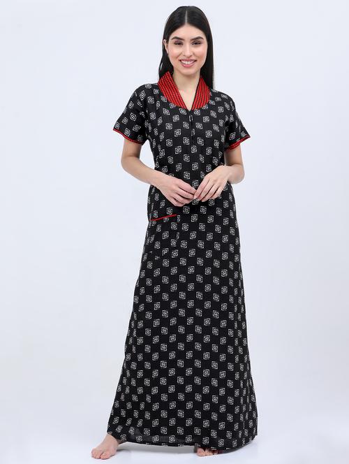 v-neck printed nighty - 16408054 - Very Small Image - 1