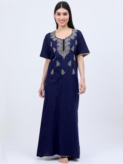 round neck embroidered detail nighty - 16408069 - Very Small Image - 1