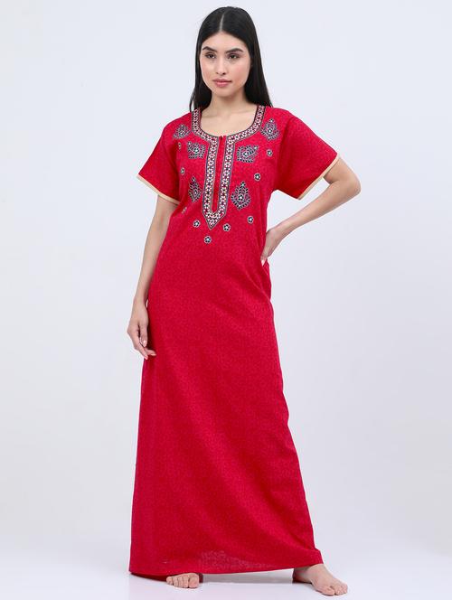 round neck embroidered detail nighty - 16408070 - Very Small Image - 1