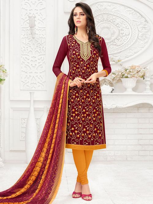 embroidered unstitched churidaar suit - 16408193 - Very Small Image - 1
