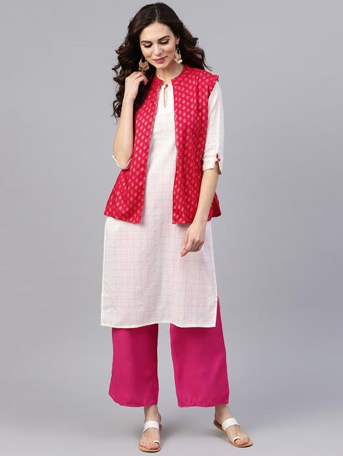 checkered kurta palazzo set with jacket - 16408861 - Very Small Image - 1