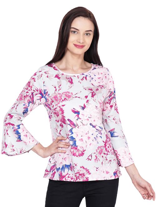 round neck bell sleeved floral top - 16408866 - Very Small Image - 1