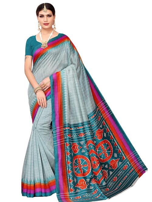 ikat printed saree with blouse - 16409146 - Very Small Image - 1