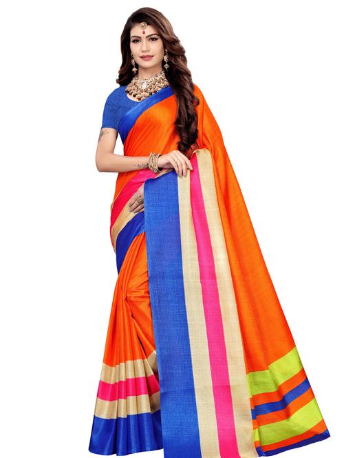 striped border printed saree with blouse - 16409848 - Very Small Image - 1