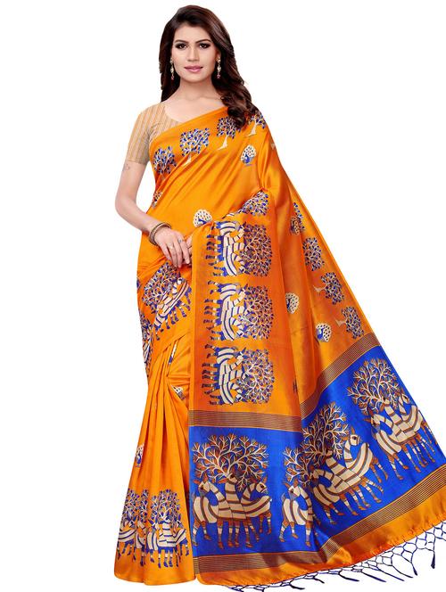 kalamkari printed mysore silk saree with blouse - 16410073 - Very Small Image - 1