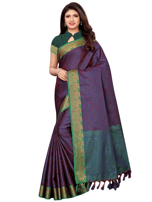 self-design banarasi saree with blouse - 16410249 - Very Small Image - 1