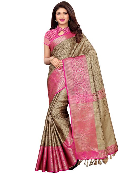 self-design banarasi saree with blouse - 16410254 - Very Small Image - 1