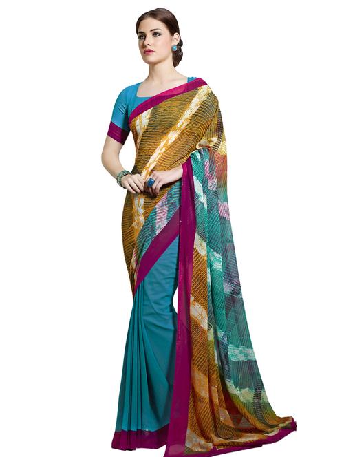abstract printed saree with blouse - 16410260 - Very Small Image - 1
