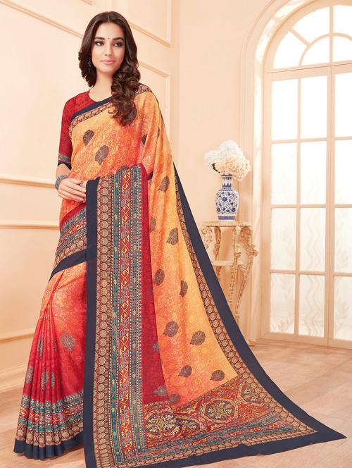 floral printed saree with blouse - 16416111 - Very Small Image - 1