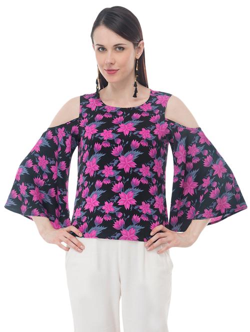 cold shoulder bell sleeved floral top - 16416361 - Very Small Image - 1