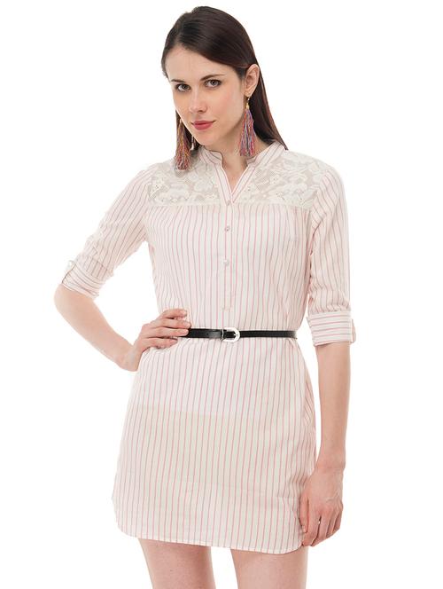 lace panel striped belted dress - 16416362 - Very Small Image - 1