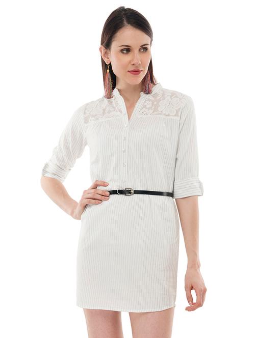 lace panel striped belted dress - 16416364 - Very Small Image - 1