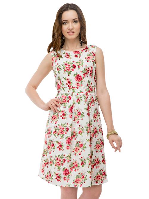 round neck pleated floral a-line dress - 16416404 - Very Small Image - 1