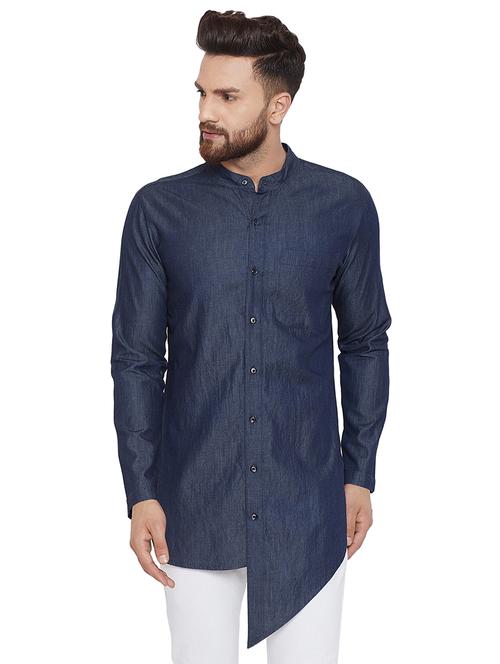 blue solid asymmetric kurta - 16416944 - Very Small Image - 1
