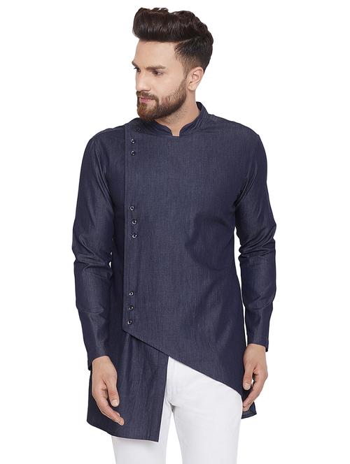 blue cotton asymmetric kurta - 16416945 - Very Small Image - 1