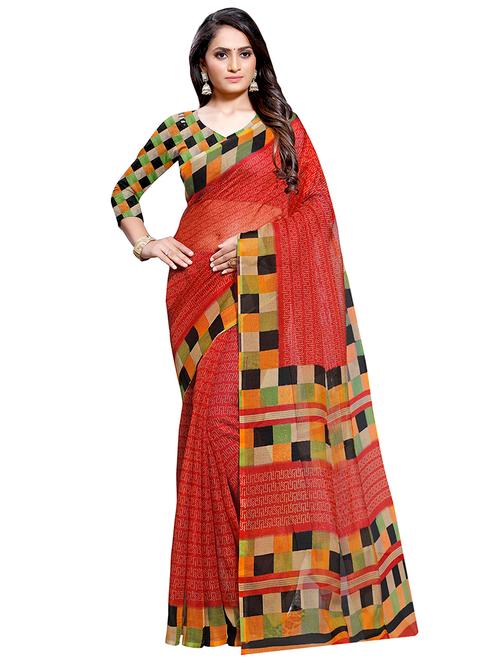 geometric printed saree with blouse - 16417089 - Very Small Image - 1