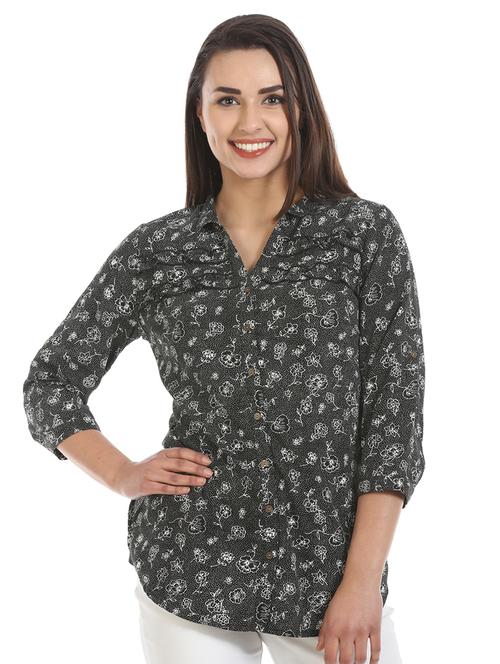 ruffle detail curved hem floral shirt - 16417501 - Very Small Image - 1