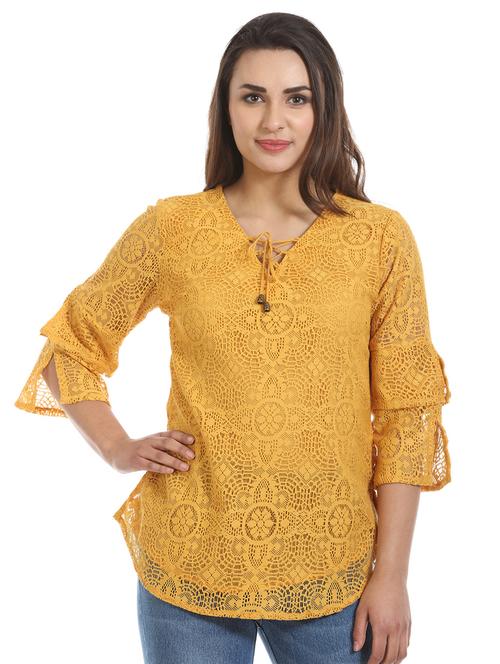 tie up neck floral laced top - 16417509 - Very Small Image - 1