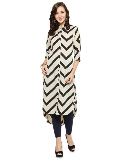 chevron printed high-low kurta - 16417598 - Very Small Image - 1
