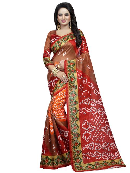 contrast shades bandhani saree with blouse - 16417688 - Very Small Image - 1