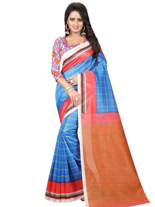 checkered printed bhagalpuri saree with blouse - 16417753 - Very Small Image - 1