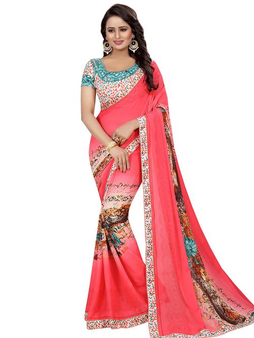 abstract printed saree with blouse - 16417763 - Very Small Image - 1