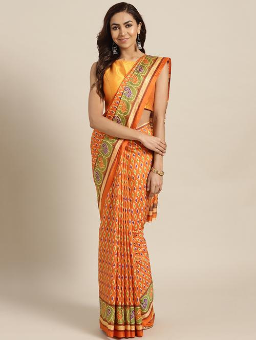 ikat printed saree with blouse - 16417877 - Very Small Image - 1
