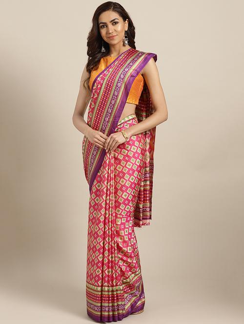 ikat printed saree with blouse - 16417879 - Very Small Image - 1